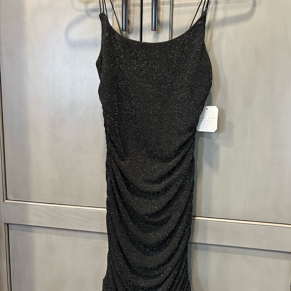 Altar’d State Black Sparkle Ruched Slip Dress – Women